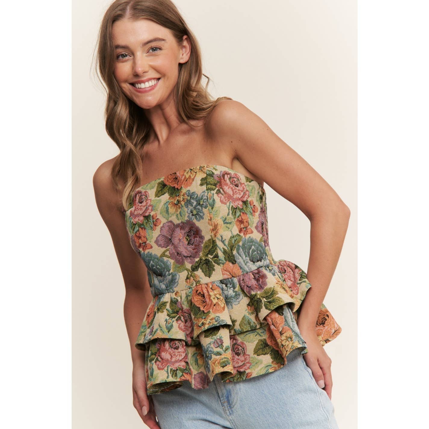 Vintage Floral Tiered Tube Top