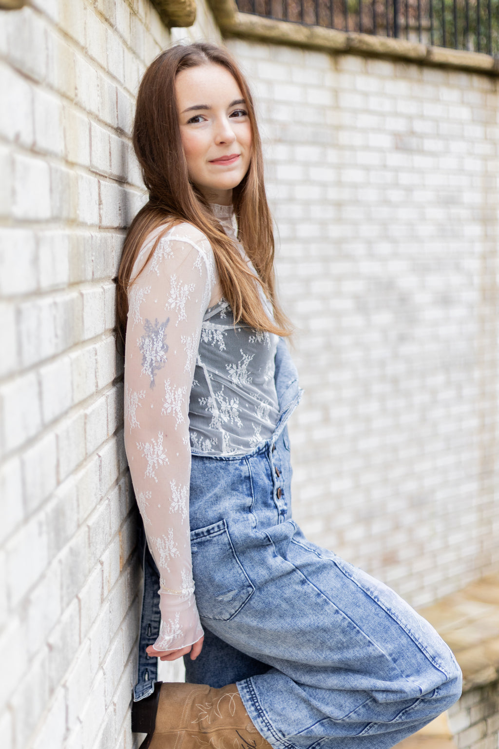 Floral Lace Top: White