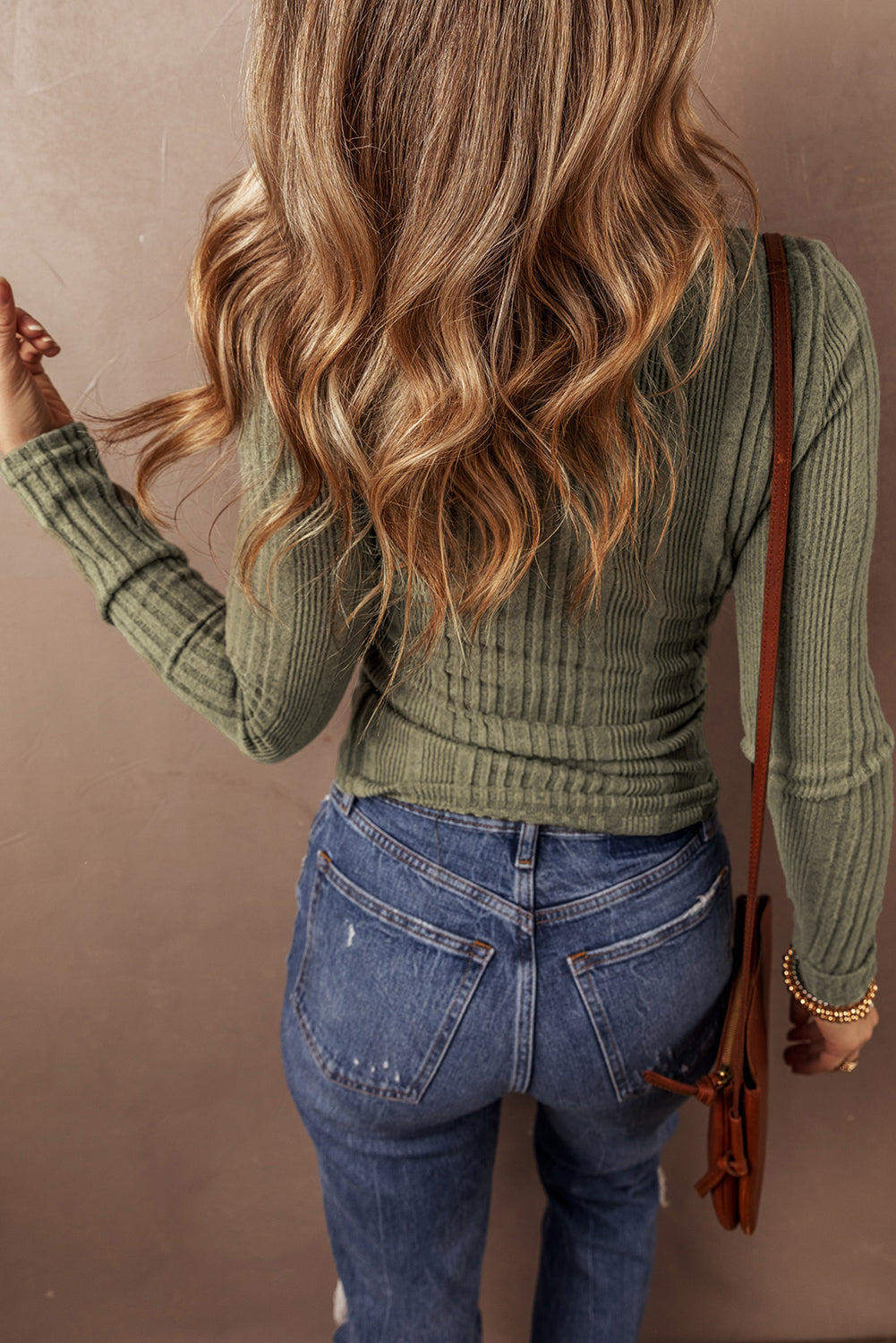 Olive Ribbed Sweater Top