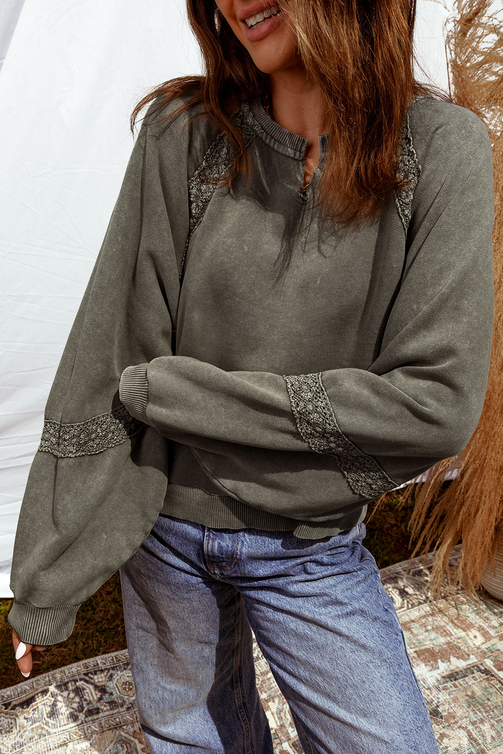 Deep Sage Lace Sweatshirt