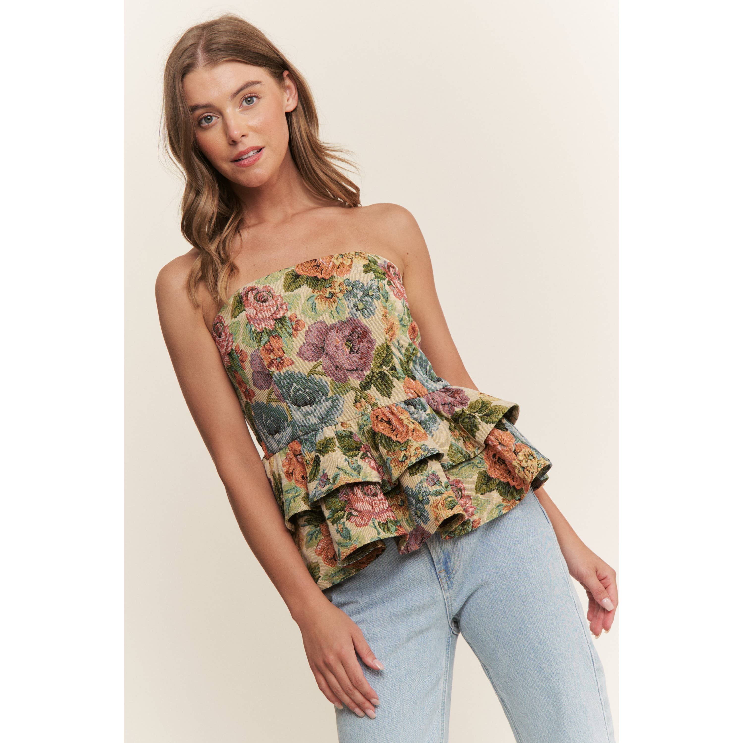 Vintage Floral Tiered Tube Top